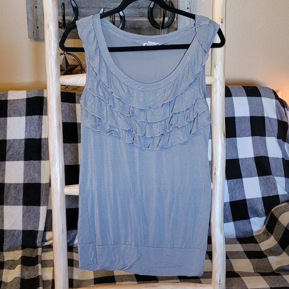 Grey tank with ruffle detail size large